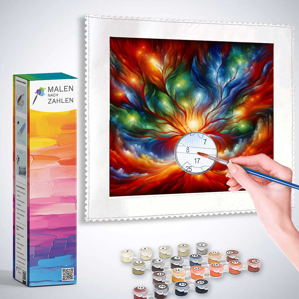 ABEUTY Malen Nach Zahlen Set „Sonnenbaum“ – 40x50 Cm Leinwand, Acrylfarben, Inkl. Pinsel