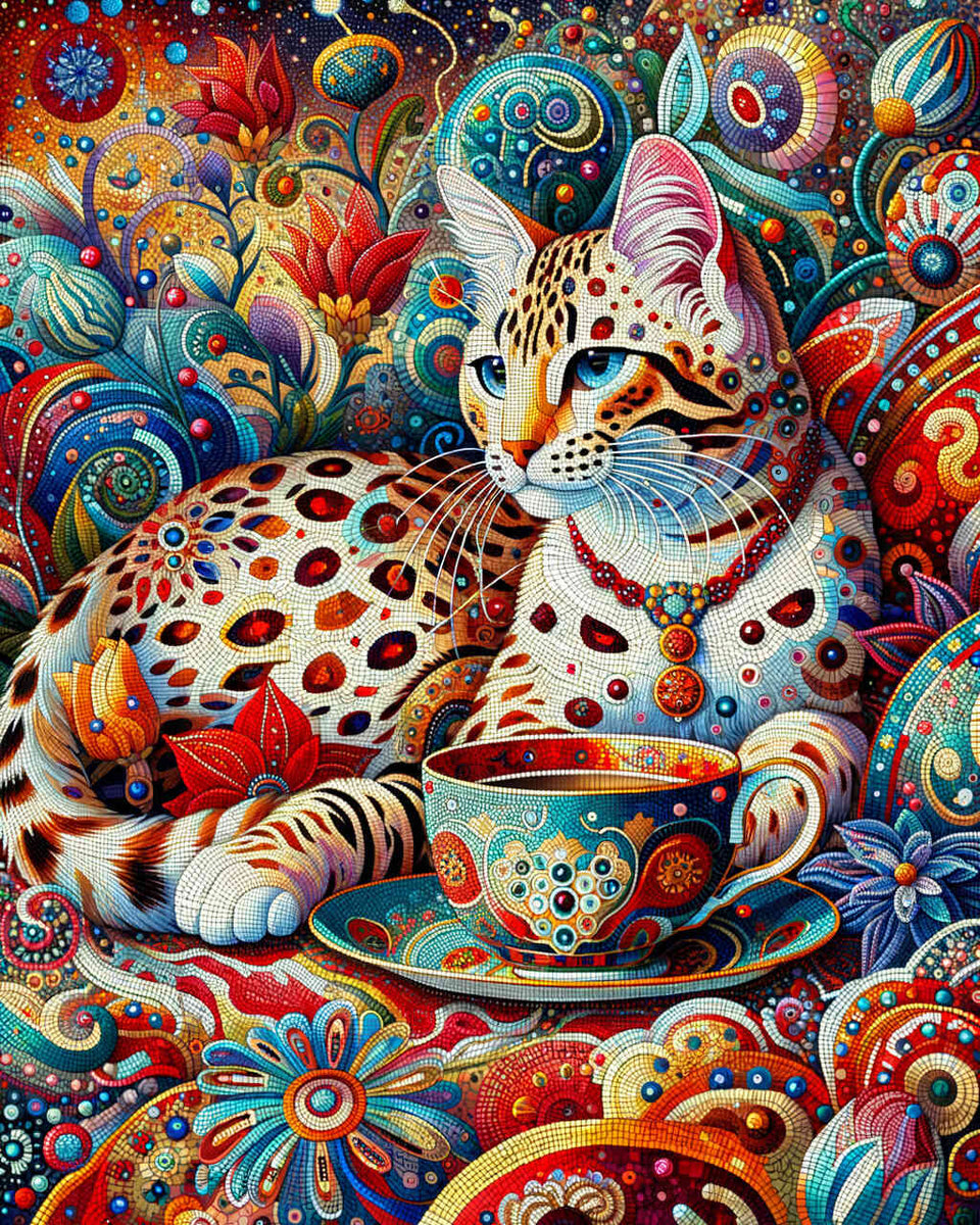 Malen nach Zahlen - Katzenmosaik Gefleckte Katze - Jetzt kaufen