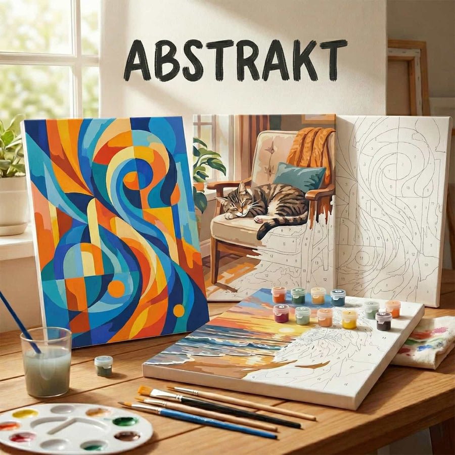 Abstract painting of a whale hanging above a beige couch in a modern living room