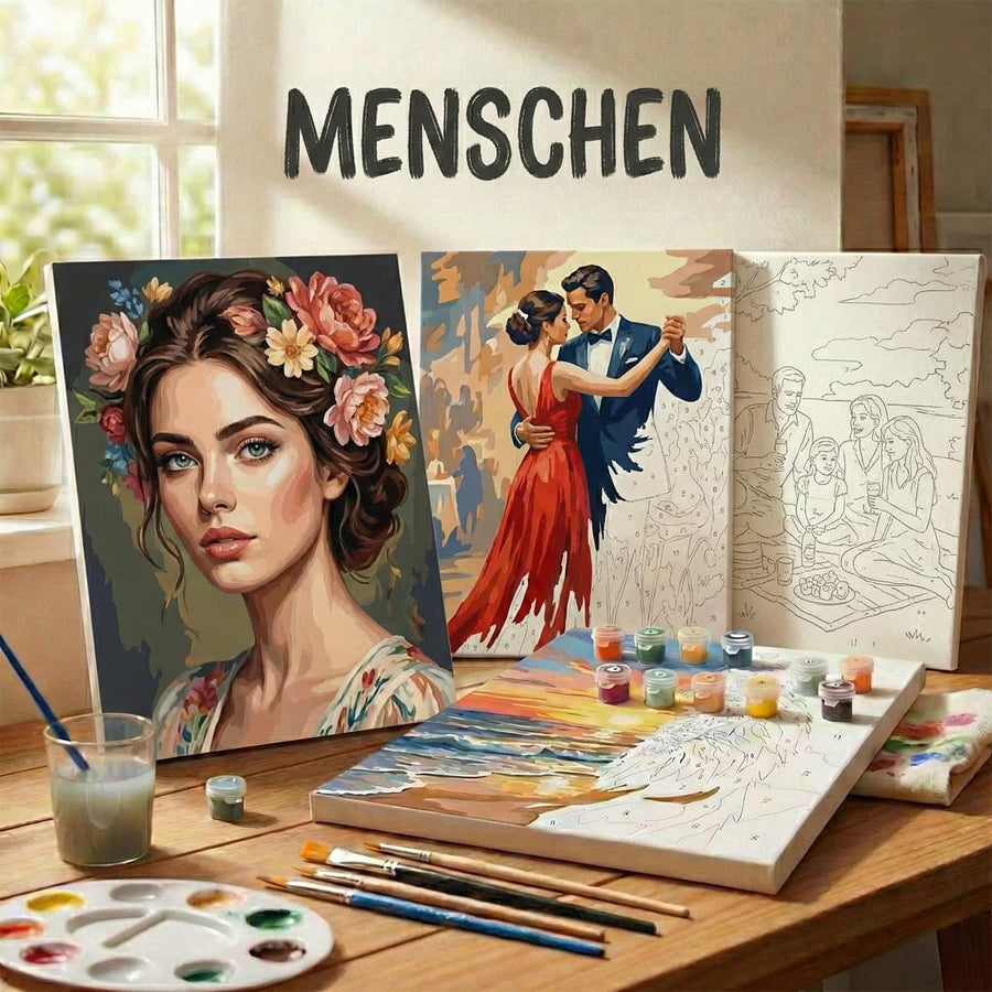 Artistic portrait of a woman in vibrant colors on a living room wall with modern decor and hanging pendant lights.