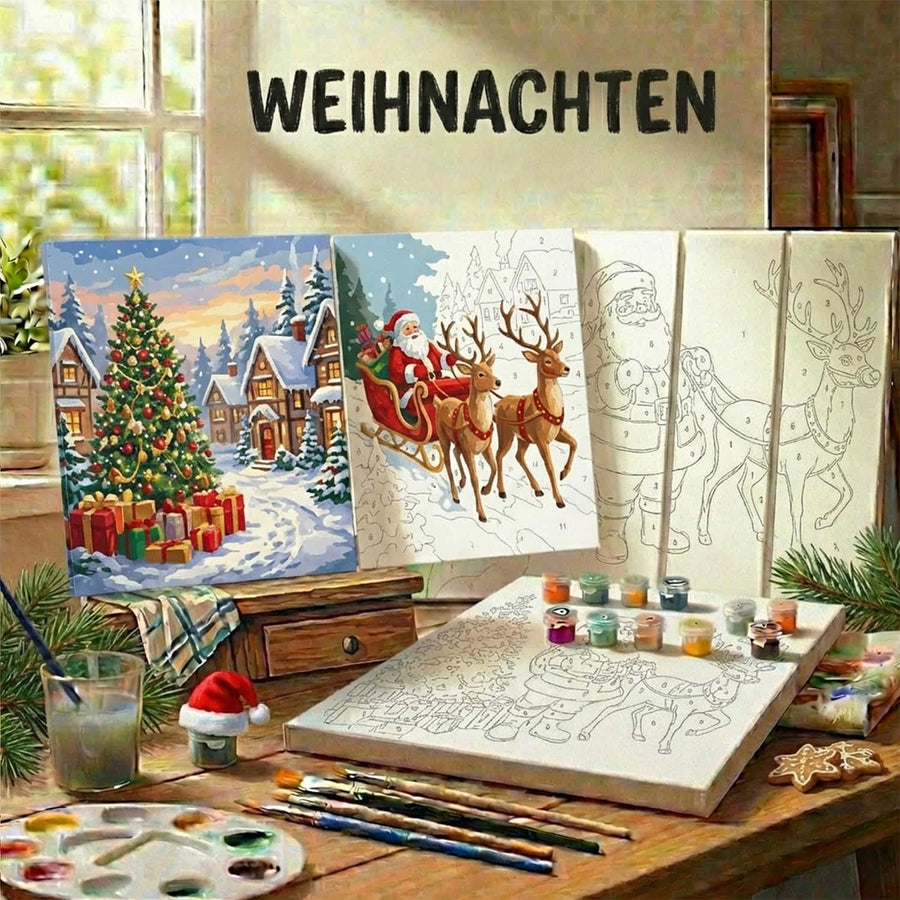 Three adorable kittens in Christmas stockings outside in snowy winter scene with holly and festive decorations.