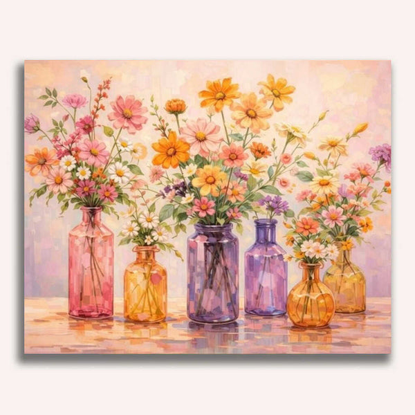 Malen nach Zahlen - Blütenzauber im Sonnenlicht, Vasen