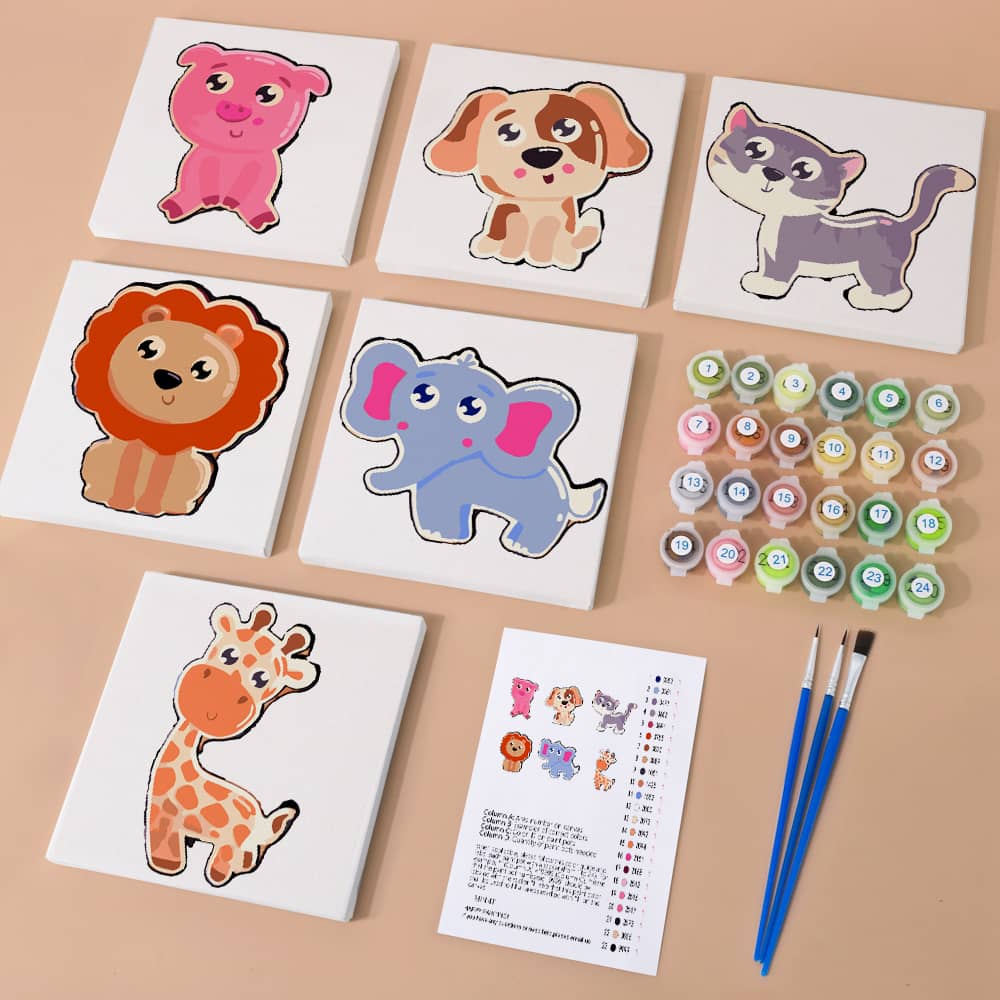 Happy Animals 6er SET - Mini Malen nach Zahlen
