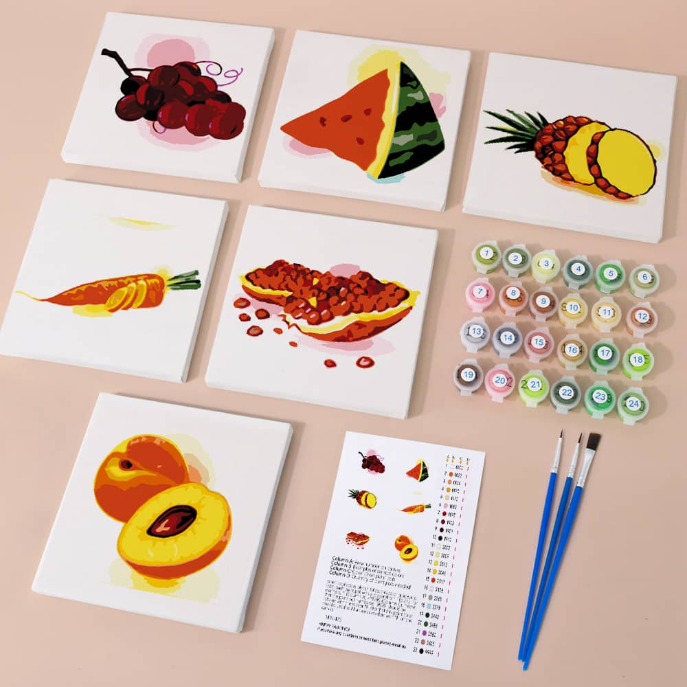 Früchte 6er SET - Mini Malen nach Zahlen