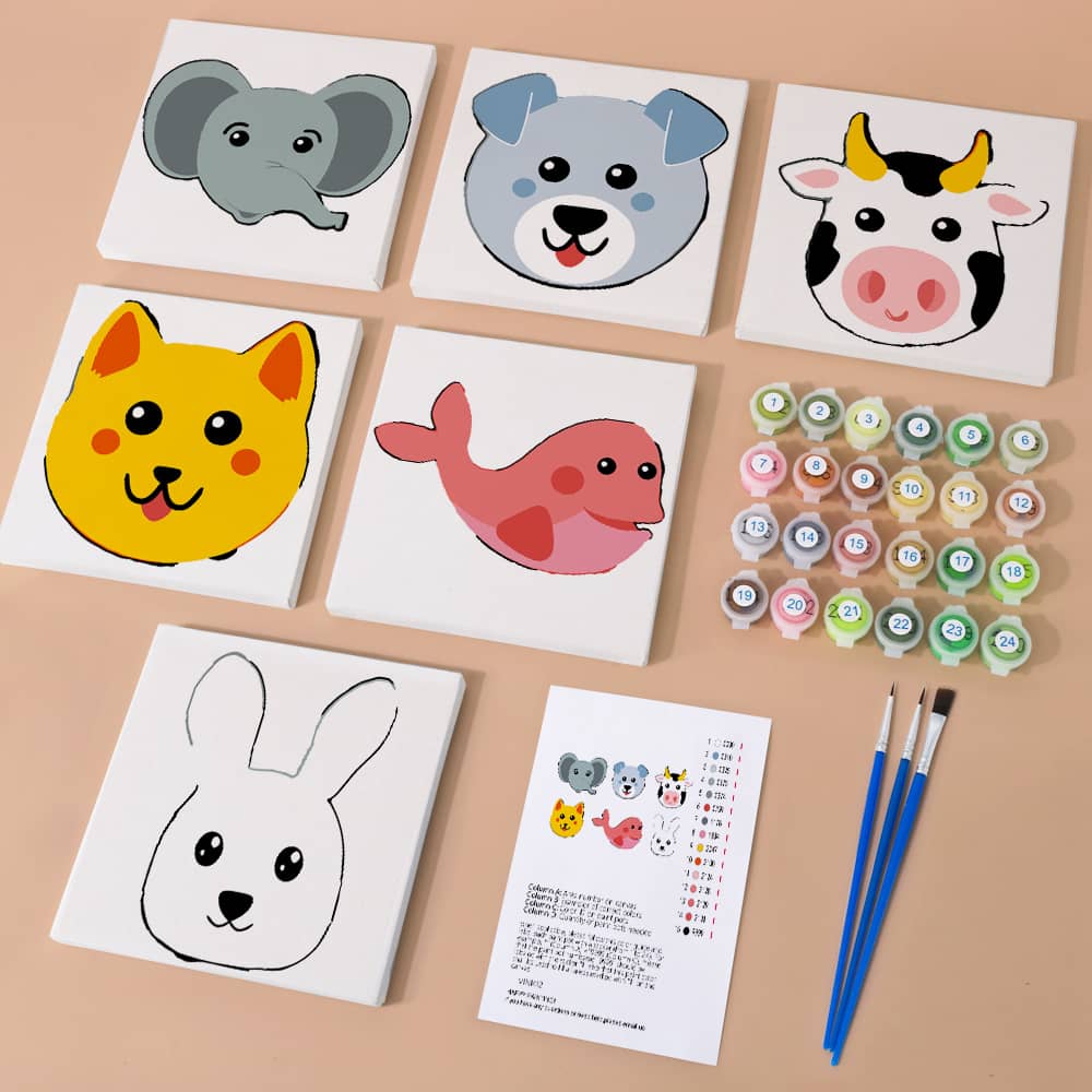 Tierliebe 6er SET - Mini Malen nach Zahlen