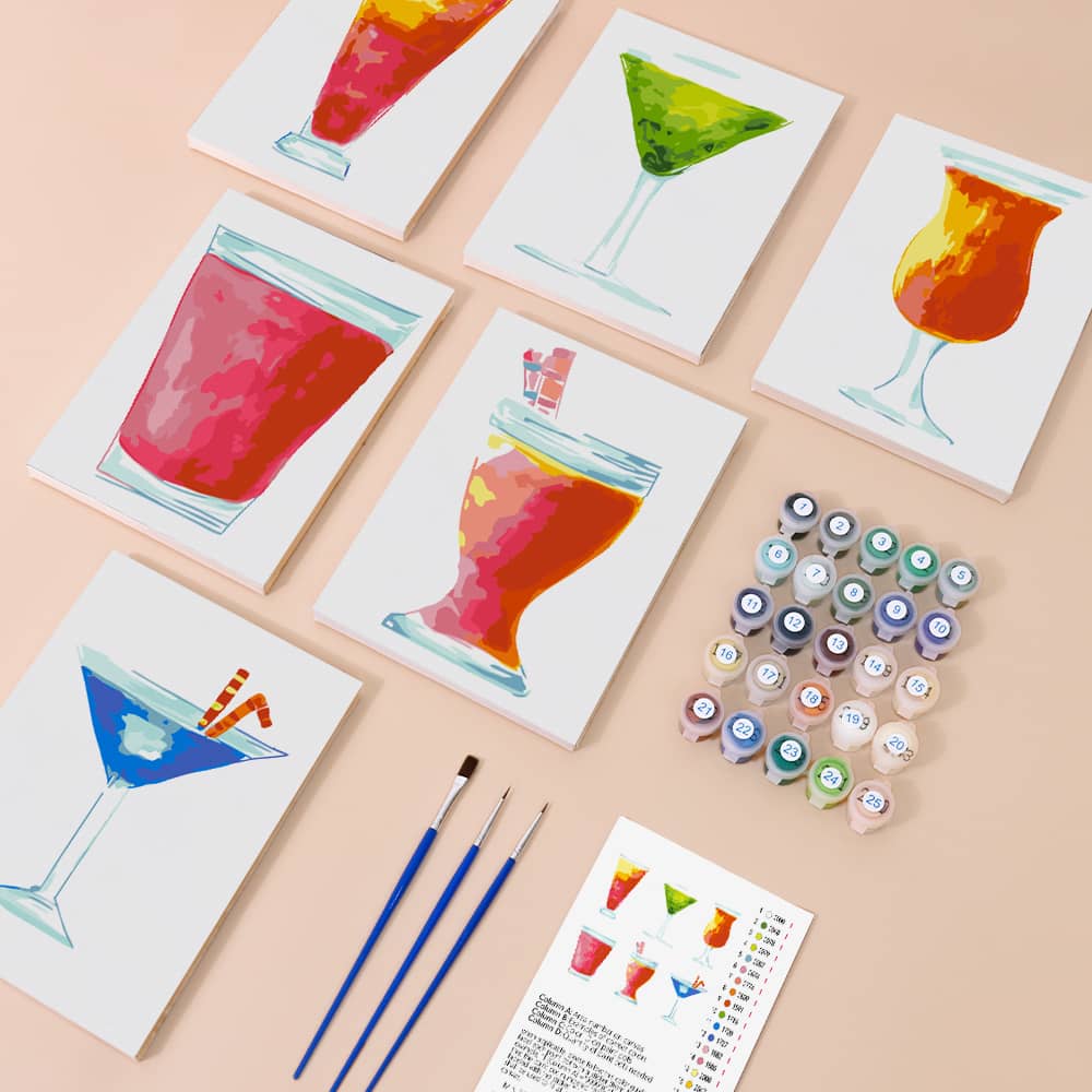 Abstrakte Cocktails 6er SET - Mini Malen nach Zahlen