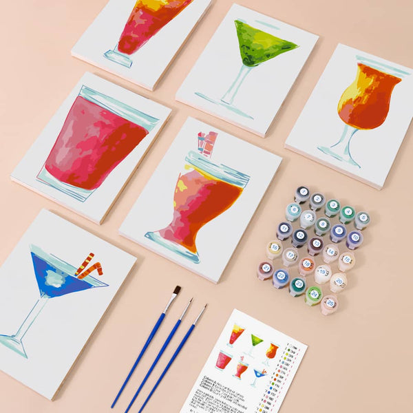 Abstrakte Cocktails 6er SET - Mini Malen nach Zahlen