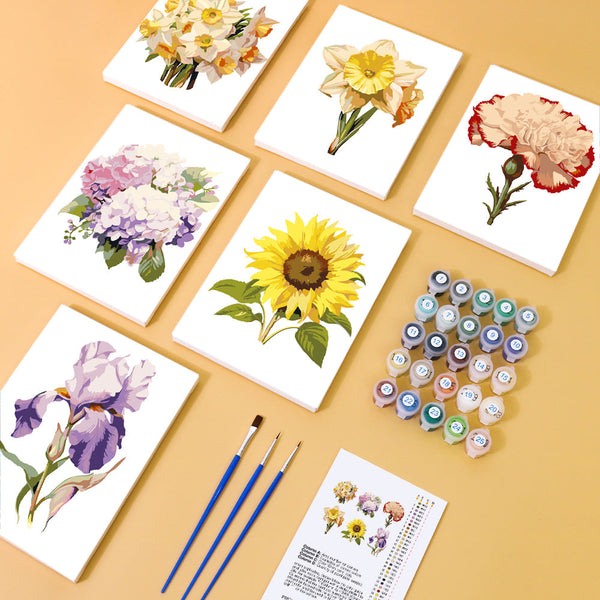 Bunte Blumenvielfalt Two 6er SET - Mini Malen nach Zahlen