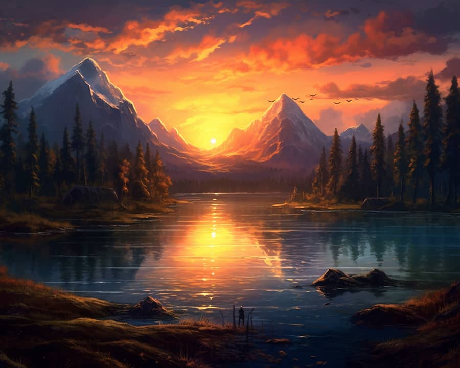 See, Abendrot - Malen nach Zahlen