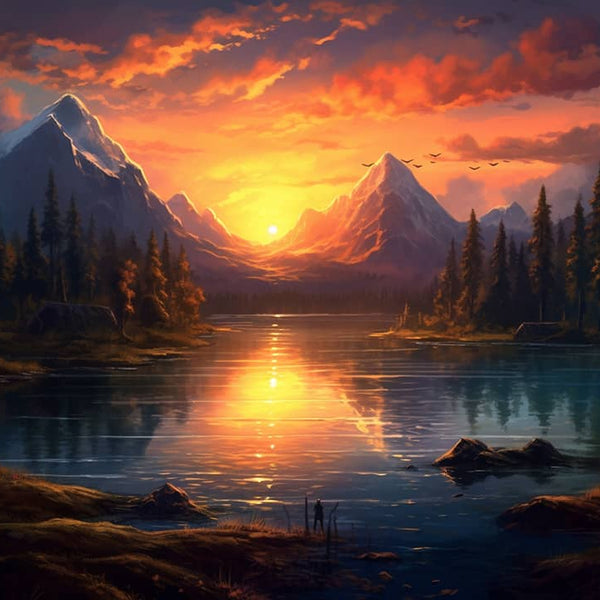 See, Abendrot - Malen nach Zahlen