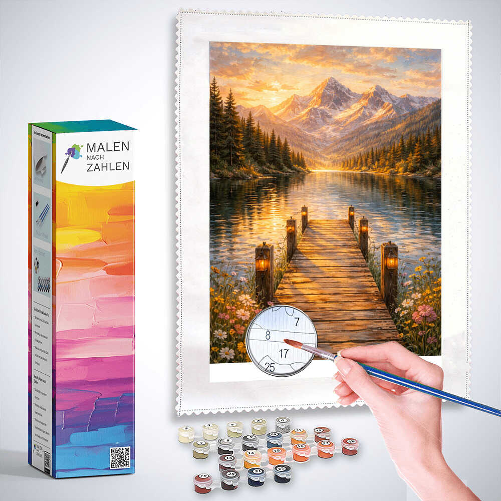 Malen nach Zahlen - Goldene Stille am See