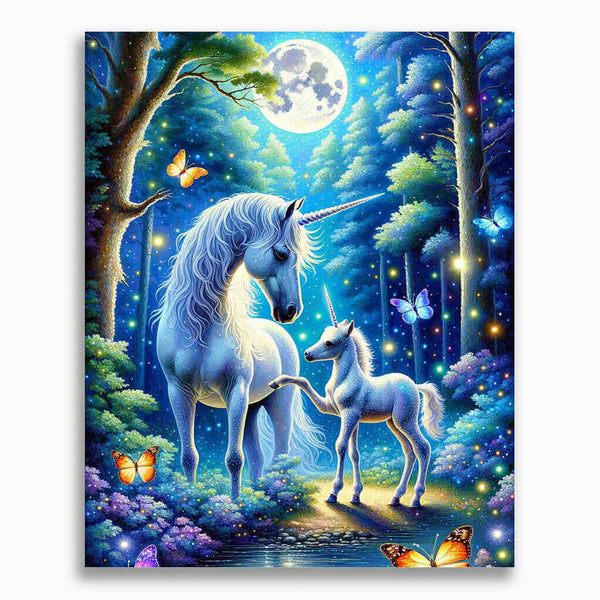 Einhorn Mutter mit Fohlen – Malen nach Zahlen