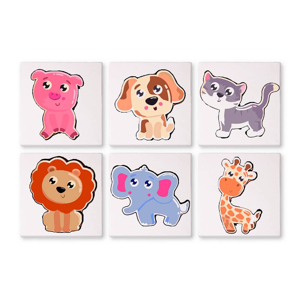 Happy Animals 6er SET - Mini Malen nach Zahlen