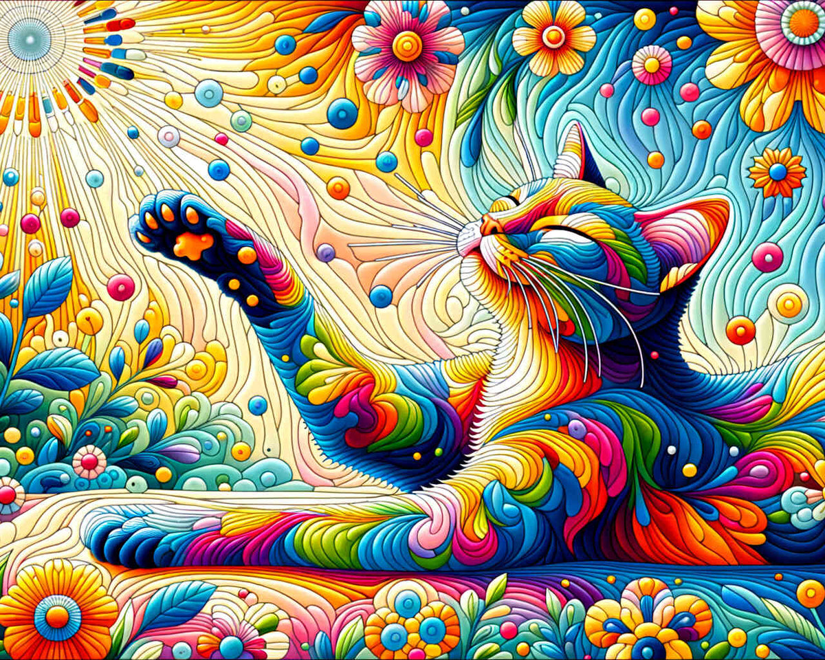 Katze, Blumen – Malen nach Zahlen