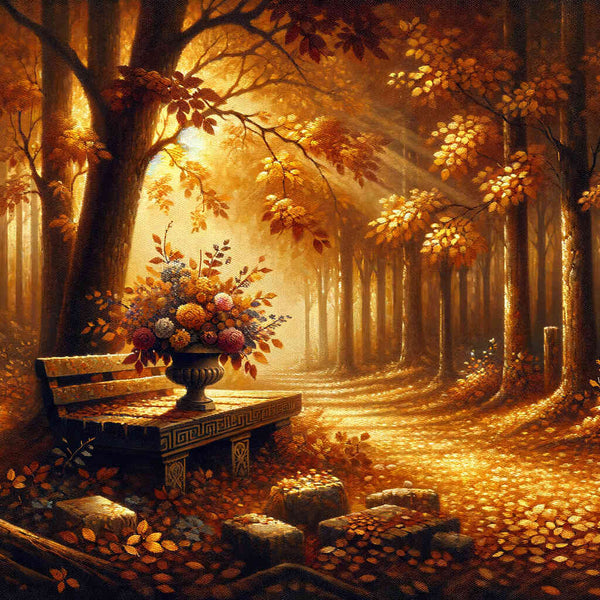 Herbst, Bank im Wald – Malen nach Zahlen