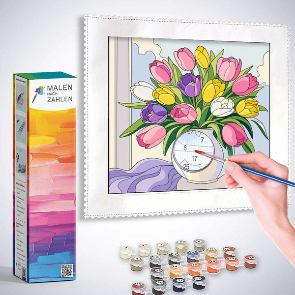 Malen nach Zahlen - Frühlingserwachen – Ein Meer aus Tulpen