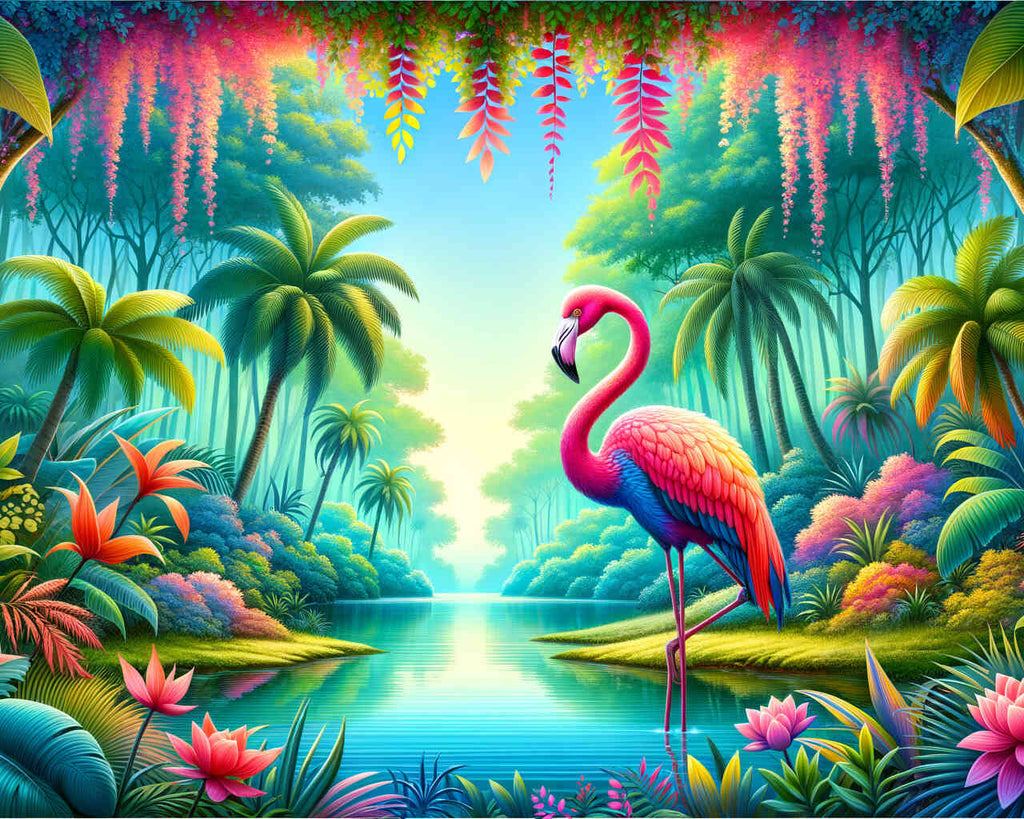 Malen nach Zahlen - Flamingo-Paradies: Eine Harmonie in Pink und Grün