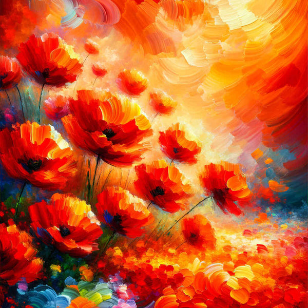 Mohnblumen, Hintergrund Orange – Malen nach Zahlen