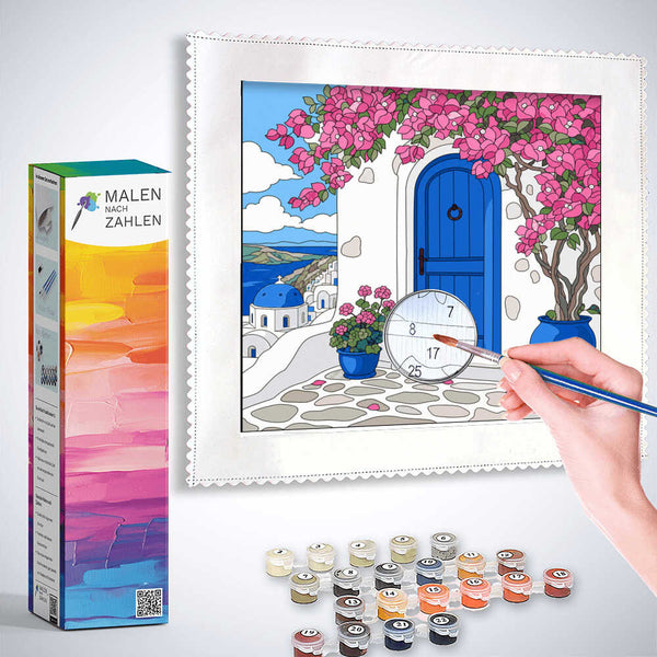 Malen nach Zahlen - Mediterranes Tageslicht – Sehnsucht nach Santorini