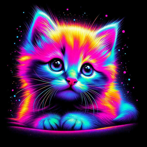 Malen nach Zahlen Neon-Wunderkätzchen, buntes Katzenbild, beruhigende Malaktivität, farbenfrohe neon Kunst, entspannendes Malen, einfache DIY Kit