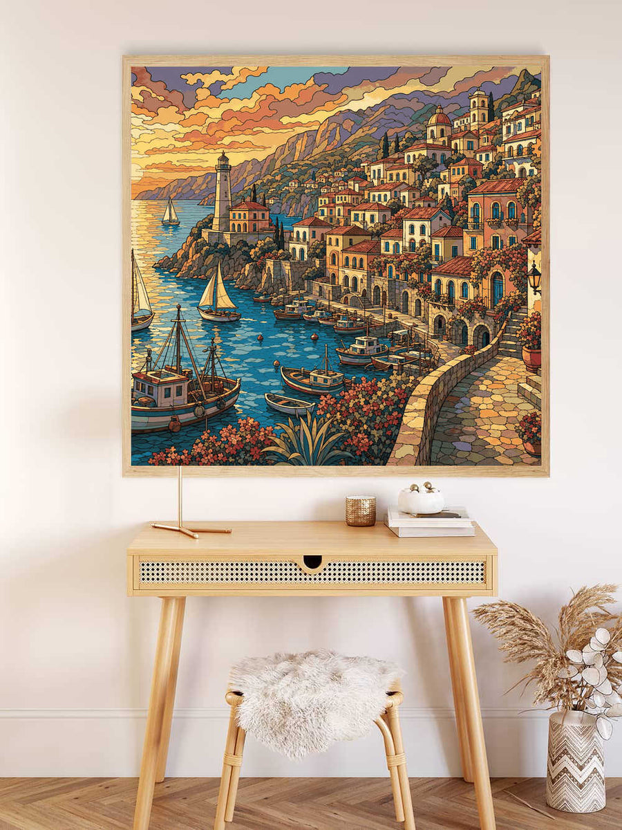 Malen nach Zahlen - Sonnenuntergang in Amalfi – Mediterrane Magie
