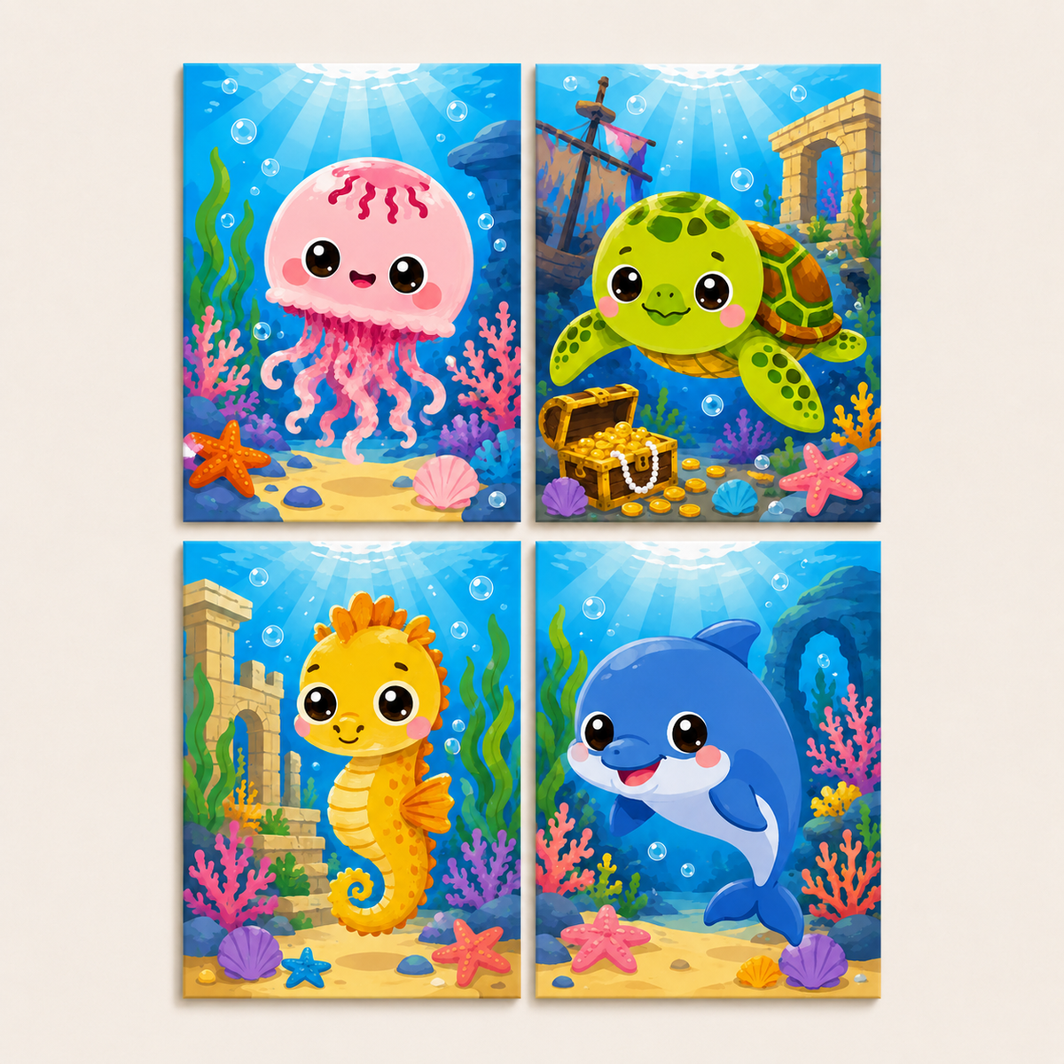 Freunde im Meer 4er SET - Mini Malen nach Zahlen
