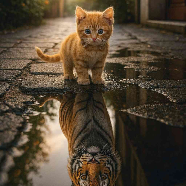 Malen nach Zahlen - Kleine Rotekatze, großer Tiger, Spiegelbild
