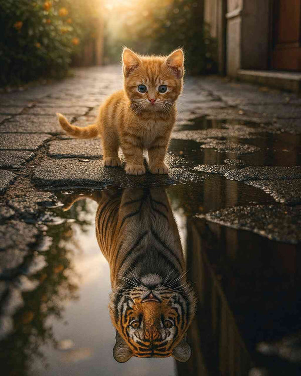 Malen nach Zahlen - Kleine Rotekatze, großer Tiger, Spiegelbild