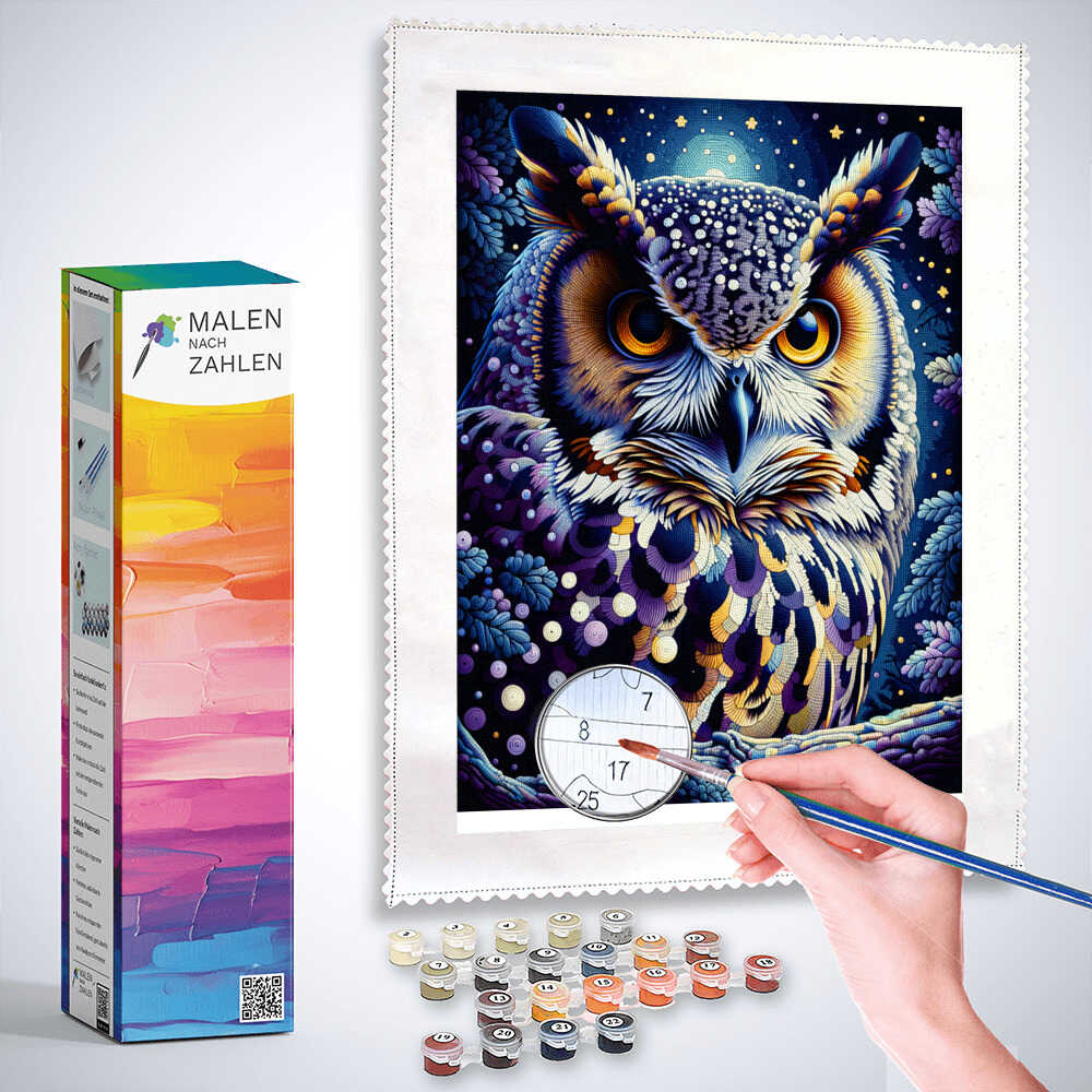 Malen Nach Zahlen Eule Für Erwachsene – DIY Leinwand 40x50 Cm Mit Acrylfarben & Pinseln