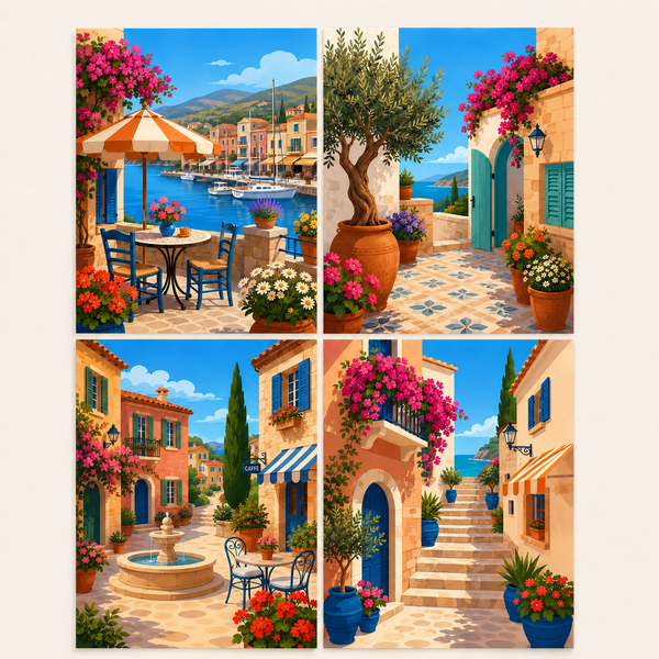 Mediterrane Lebensfreude 4er SET - Mini Malen nach Zahlen