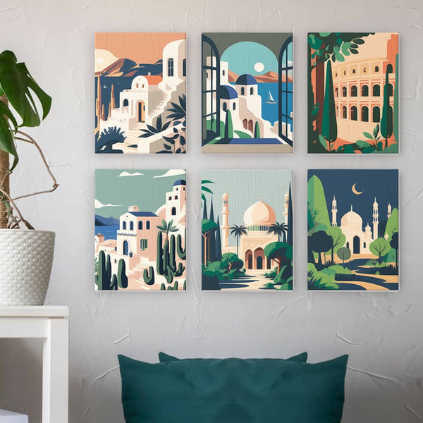 Mediterrane Oasen 6er SET - Mini Malen nach Zahlen