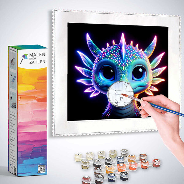 "Malen nach Zahlen - Leuchtende Wunder Kit with hand painting colorful dragon image and paint supplies"