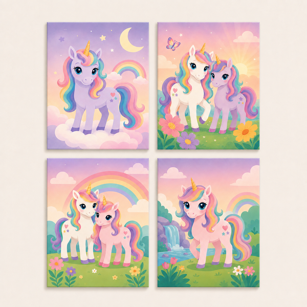 Regenbogenfreunde 4er SET - Mini Malen nach Zahlen