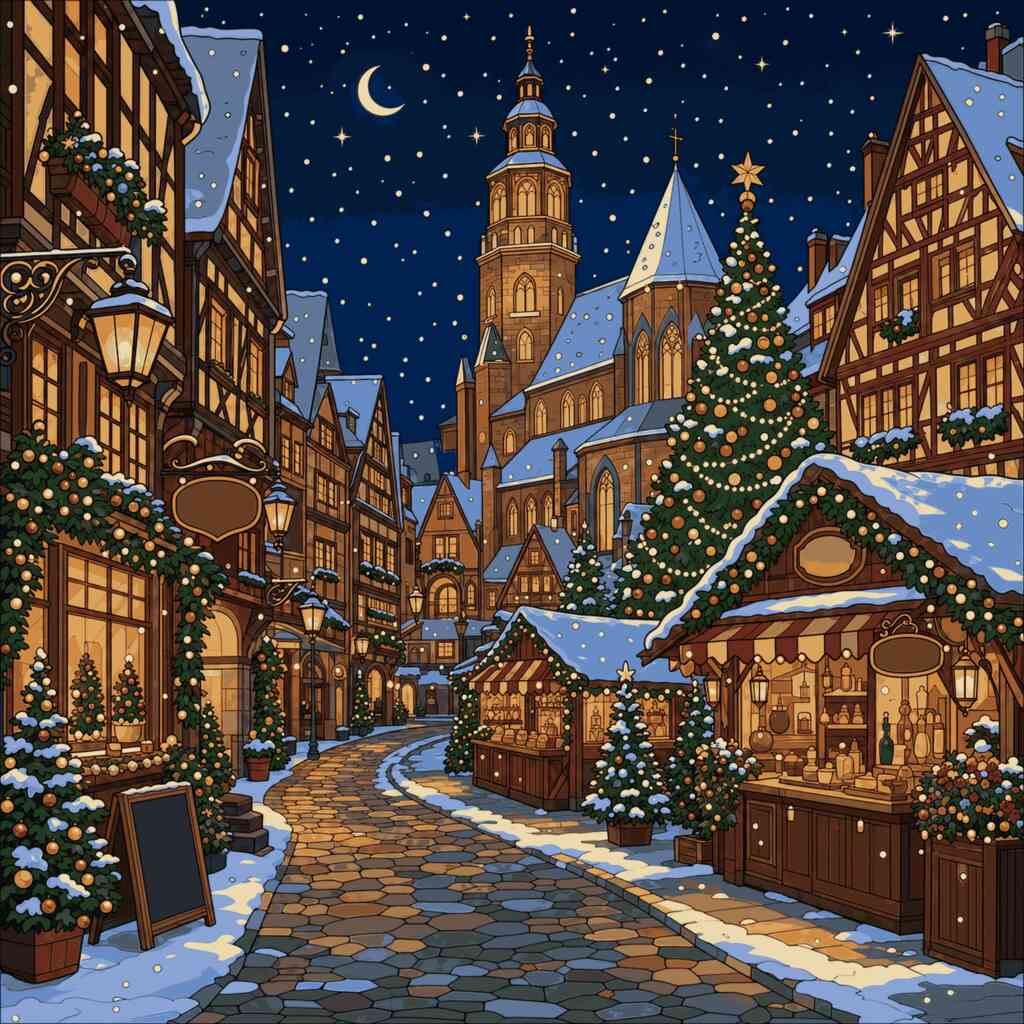 Malen nach Zahlen - Winternacht auf dem Weihnachtsmarkt