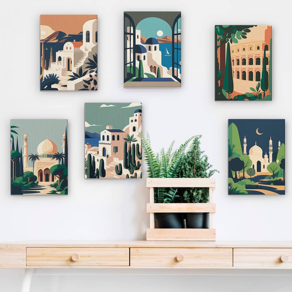 Mediterrane Oasen 6er SET - Mini Malen nach Zahlen