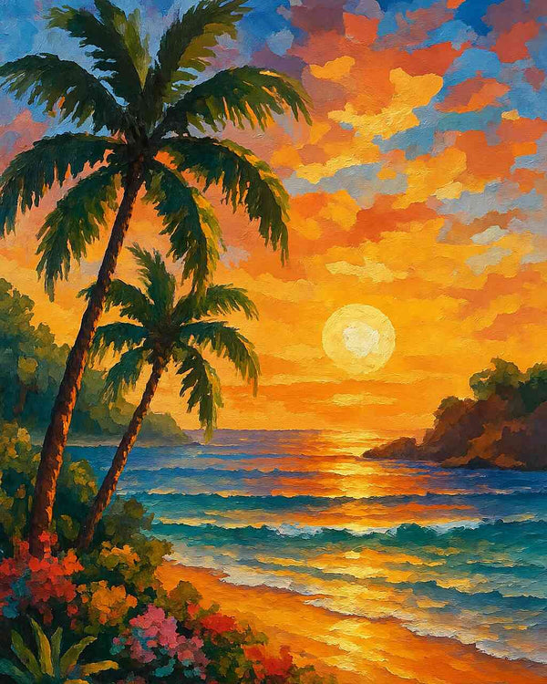 Malen nach Zahlen - Farben des goldenen Abends am Meer