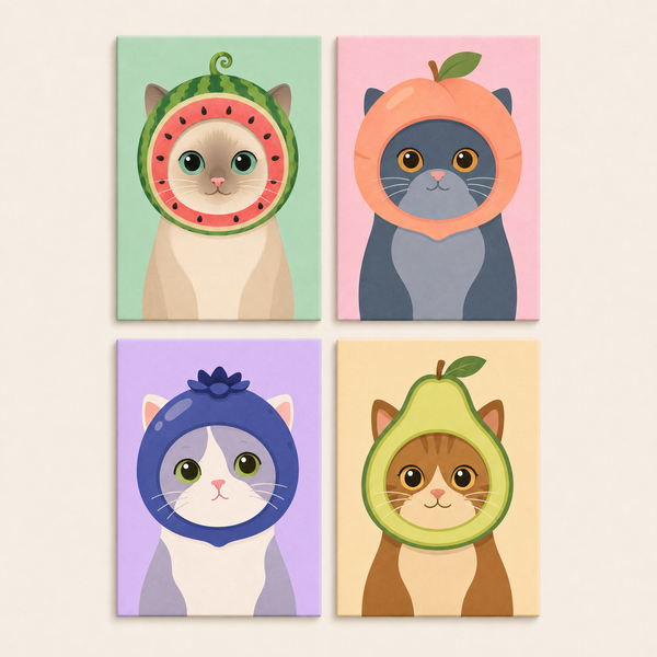 Fruity Cats 4er SET - Mini Malen nach Zahlen