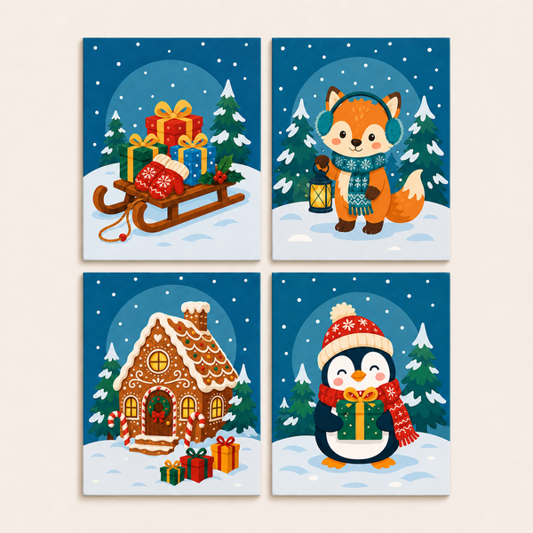 Weihnachtsfreunde 4er SET - Mini Malen nach Zahlen