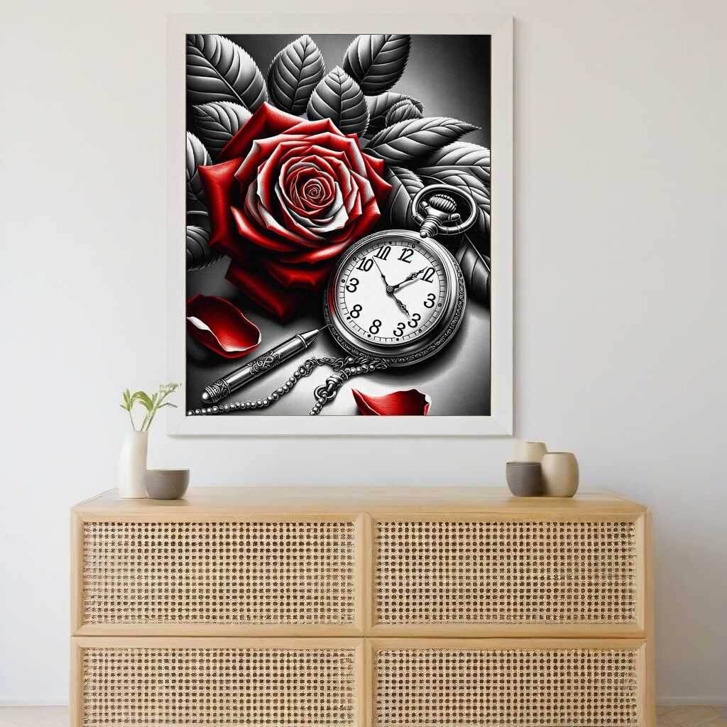 Malen nach Zahlen - Taschenuhr Rote Rose