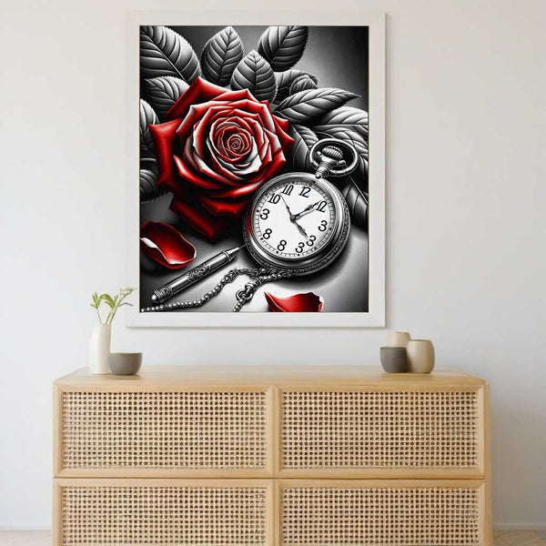 Malen nach Zahlen - Taschenuhr Rote Rose