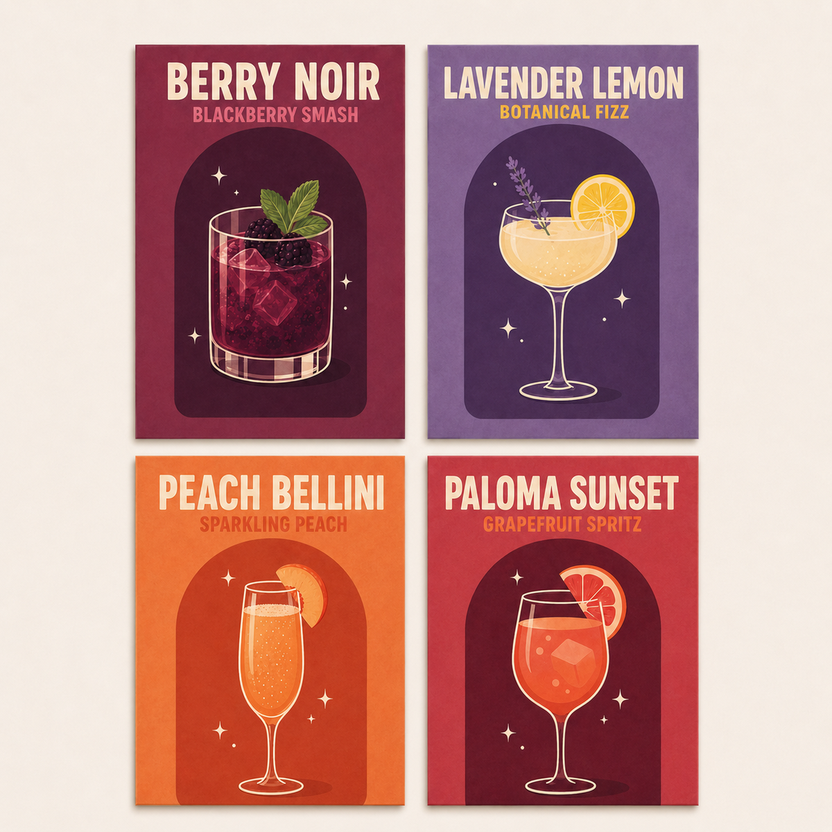 Retro Cocktail Club 4er SET - Mini Malen nach Zahlen