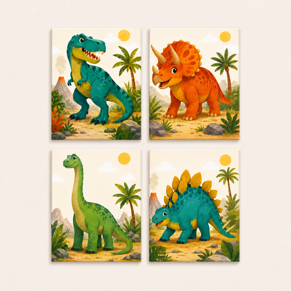 Dino Abenteuer 4er SET - Mini Malen nach Zahlen