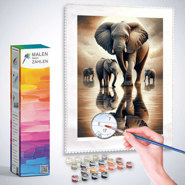 Spiegelbild, Kleiner und Großer Elefant – Malen nach Zahlen
