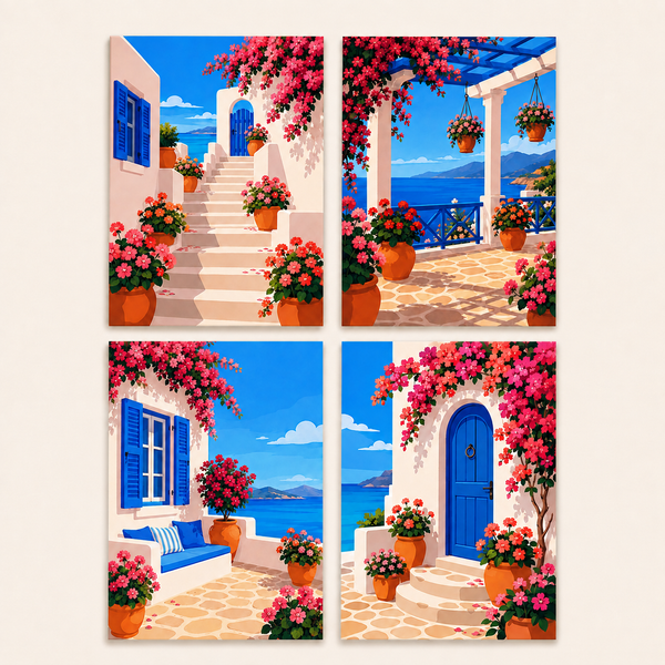 Santorini Dreams 4er SET - Mini Malen nach Zahlen