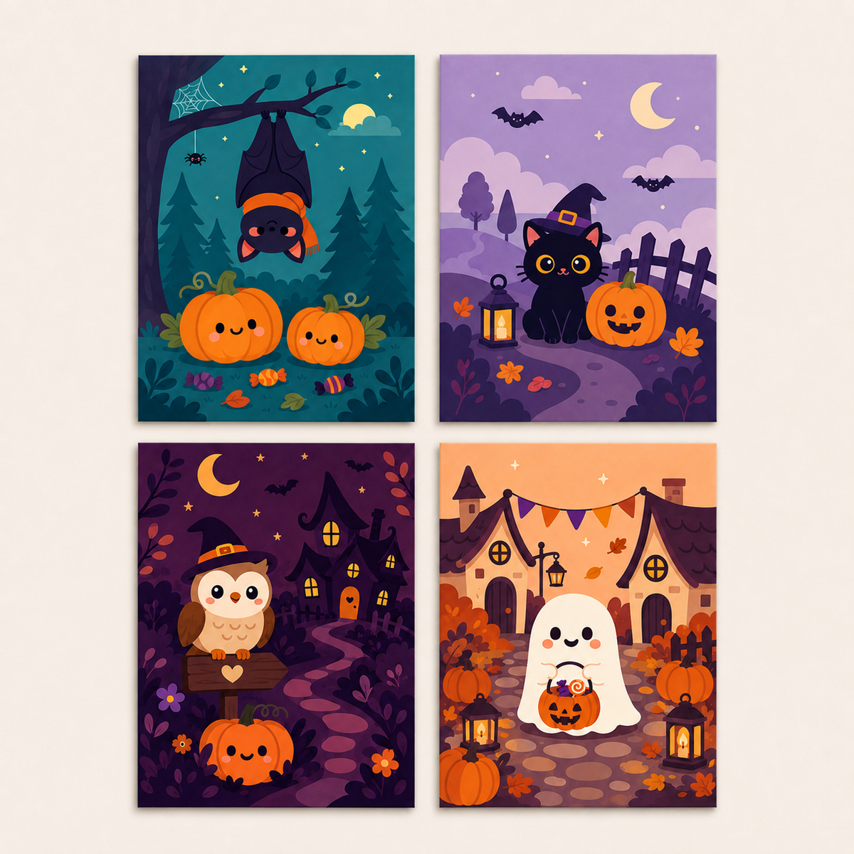 Halloween 4er SET - Mini Malen nach Zahlen