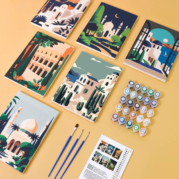 Mediterrane Oasen 6er SET - Mini Malen nach Zahlen