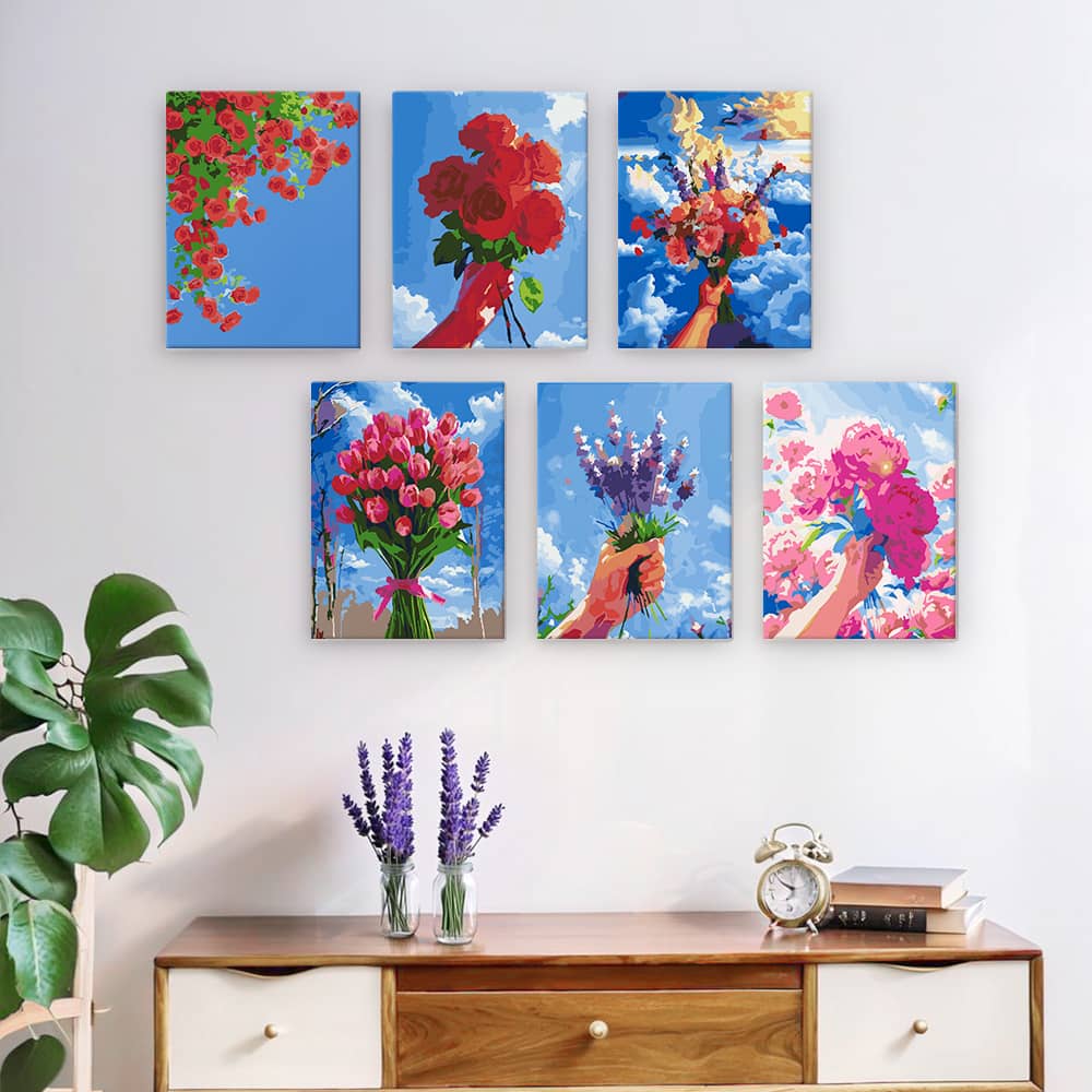 Himmelsblüten 6er SET - Mini Malen nach Zahlen