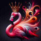 Royal flamingo painting with colorful swirls and a crown, Malen nach Zahlen art kit.