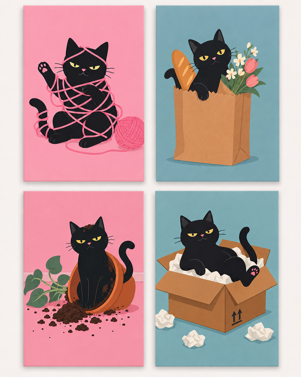 Chaos Cats 4er SET - Mini Malen nach Zahlen