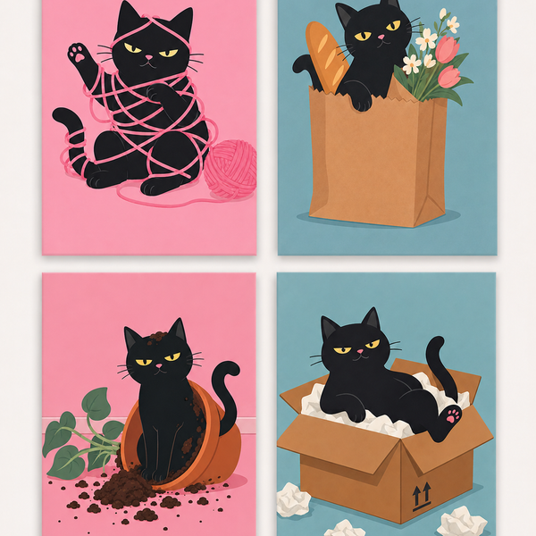 Chaos Cats 4er SET - Mini Malen nach Zahlen